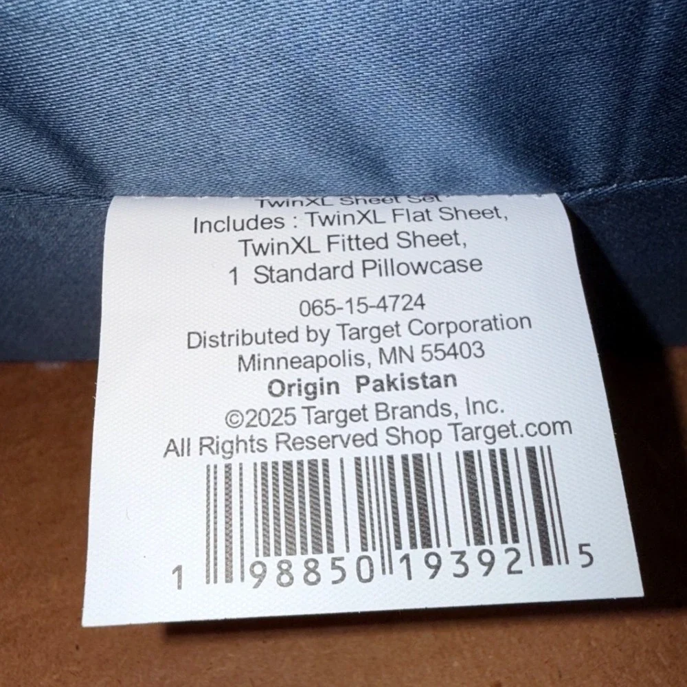 Threshold Studio McGee Sheet Set Twin XL NEW Blue Contrast Border 100% Cotton